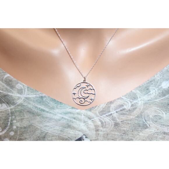 Sterling Silver Openwork Night Sky Pendant Necklace - Picture 2 of 5